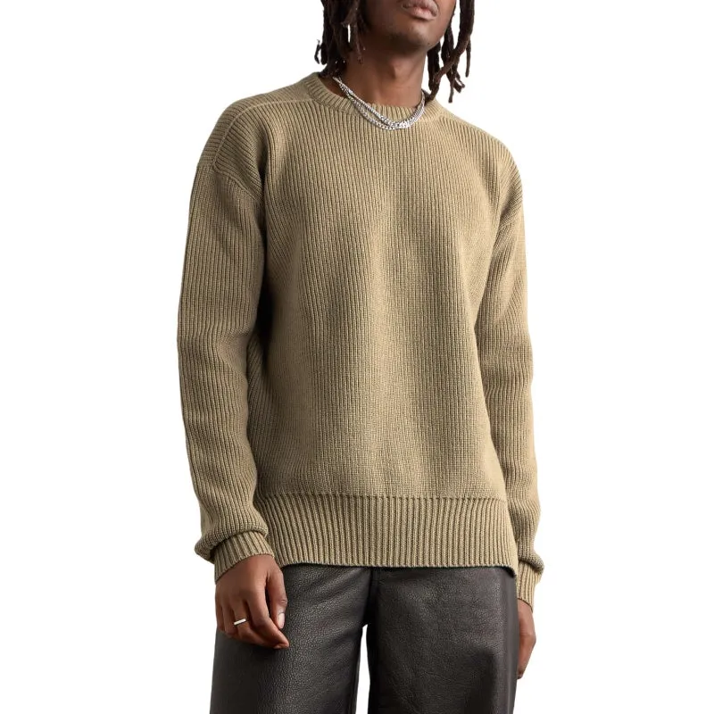 100% Wool Crew Neck Sweater Custom Knit Long Sleeve for Men - Wholesale Available