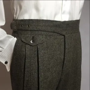 Aidase Winter British Style Men Pants Vintage Tweed Straight Casual Trouser Business Wool