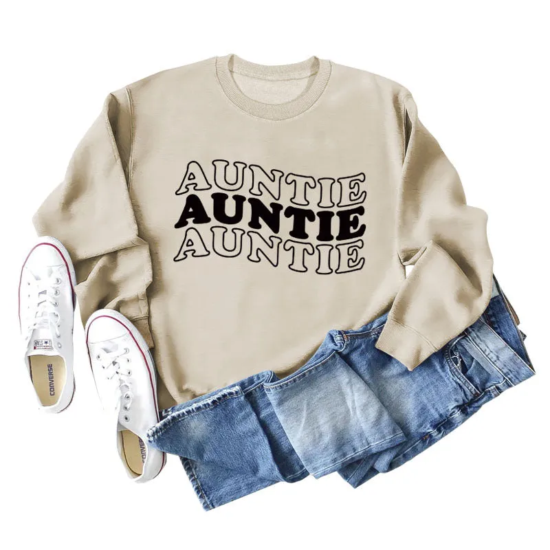 AUNTIE Letter Round Neck Loose Bottom Women's Long Sleeves Large Size Sweatshirt Women