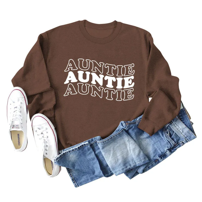 AUNTIE Letter Round Neck Loose Bottom Women's Long Sleeves Large Size Sweatshirt Women