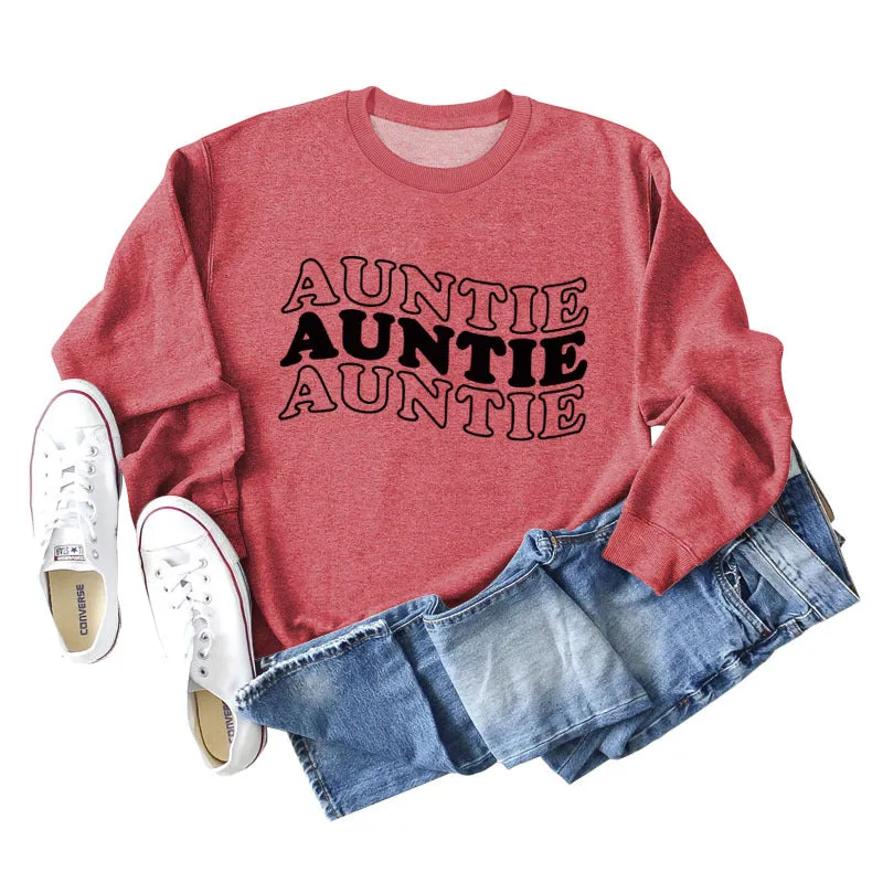 AUNTIE Letter Round Neck Loose Bottom Women's Long Sleeves Large Size Sweatshirt Women