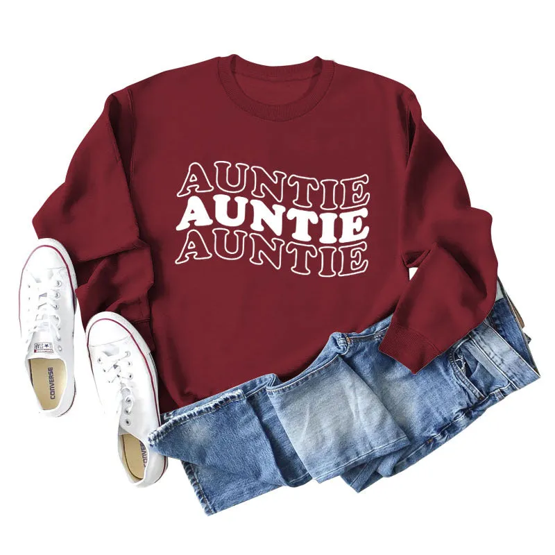 AUNTIE Letter Round Neck Loose Bottom Women's Long Sleeves Large Size Sweatshirt Women