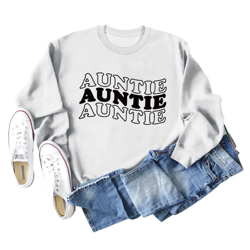 AUNTIE Letter Round Neck Loose Bottom Women's Long Sleeves Large Size Sweatshirt Women