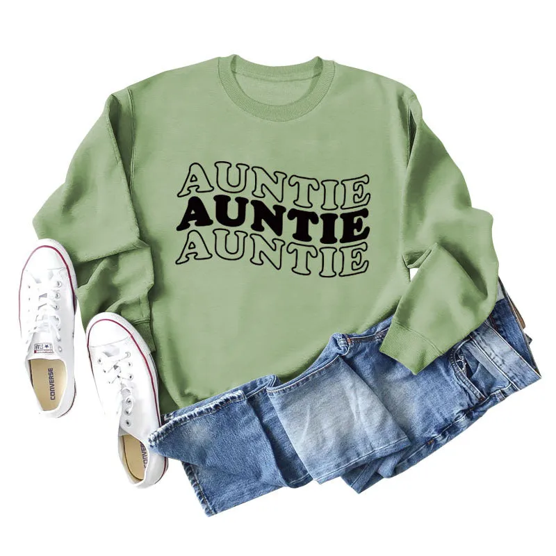 AUNTIE Letter Round Neck Loose Bottom Women's Long Sleeves Large Size Sweatshirt Women