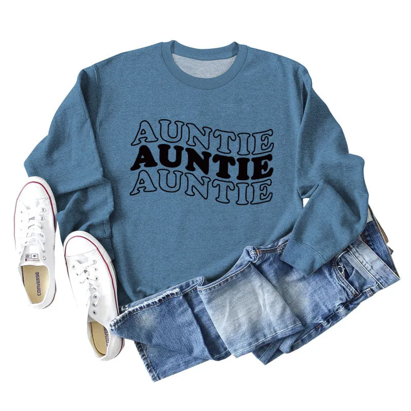 AUNTIE Letter Round Neck Loose Bottom Women's Long Sleeves Large Size Sweatshirt Women