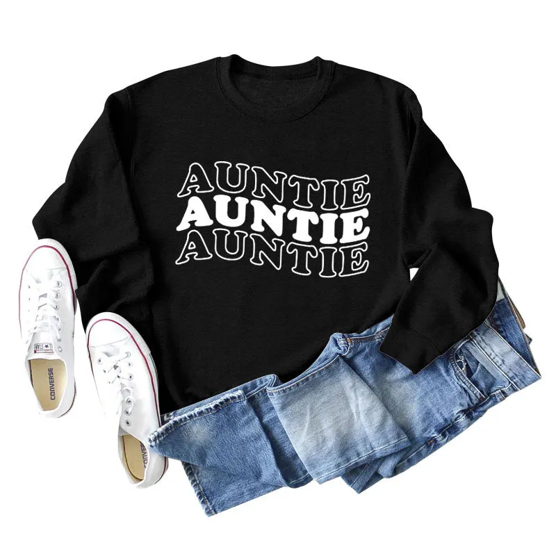 AUNTIE Letter Round Neck Loose Bottom Women's Long Sleeves Large Size Sweatshirt Women