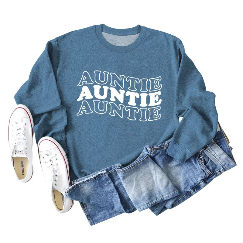 AUNTIE Letter Round Neck Loose Bottom Women's Long Sleeves Large Size Sweatshirt Women