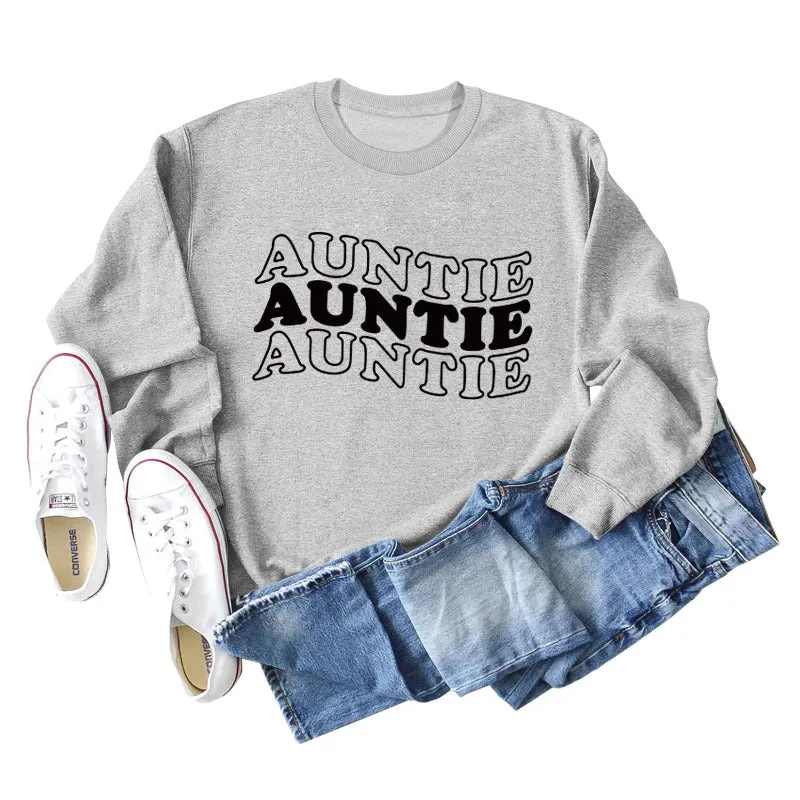 AUNTIE Letter Round Neck Loose Bottom Women's Long Sleeves Large Size Sweatshirt Women