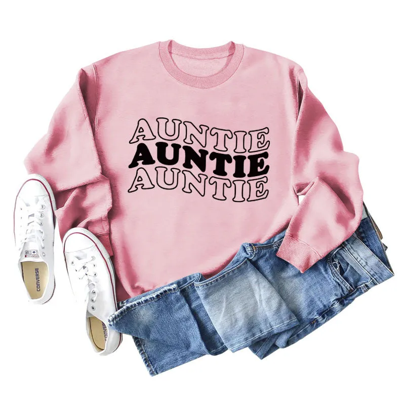 AUNTIE Letter Round Neck Loose Bottom Women's Long Sleeves Large Size Sweatshirt Women