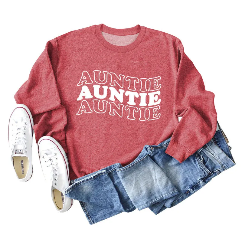 AUNTIE Letter Round Neck Loose Bottom Women's Long Sleeves Large Size Sweatshirt Women