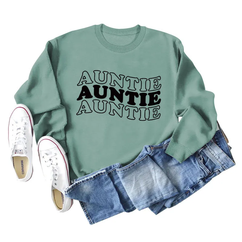 AUNTIE Letter Round Neck Loose Bottom Women's Long Sleeves Large Size Sweatshirt Women