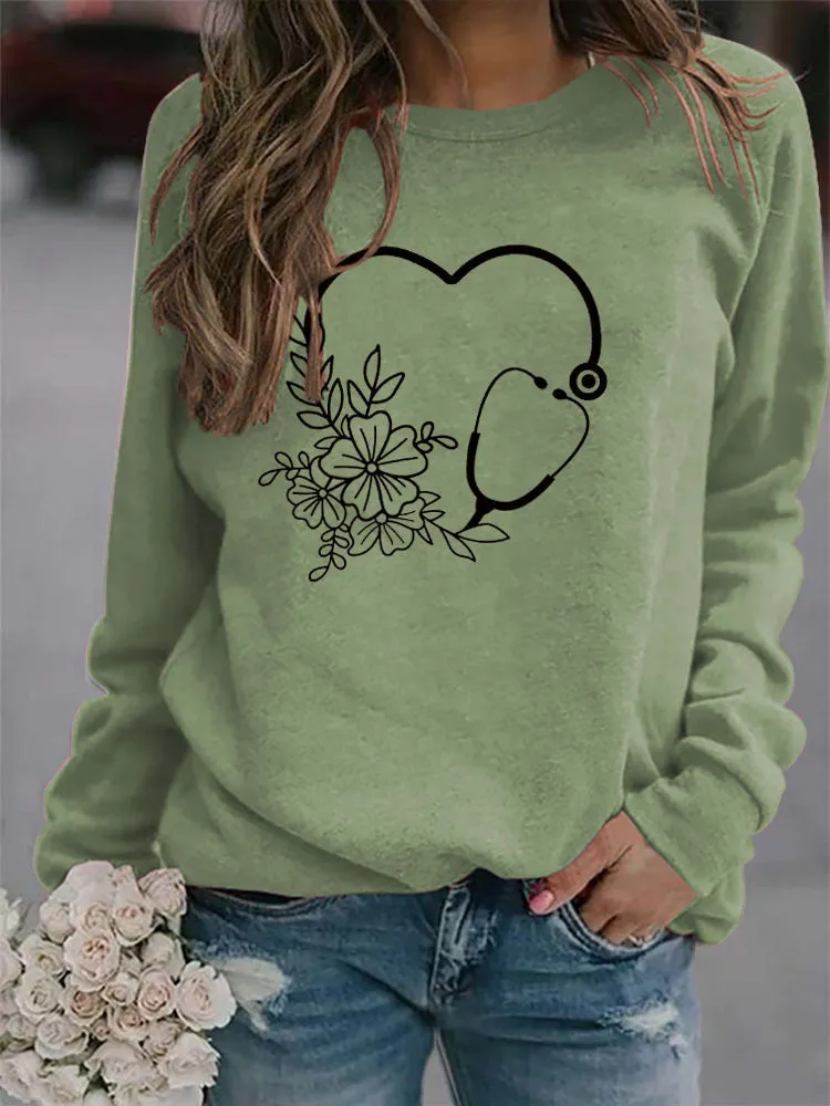 Autumn and Winter Women's Top Love Printing Casual Long Sleeve Sweater