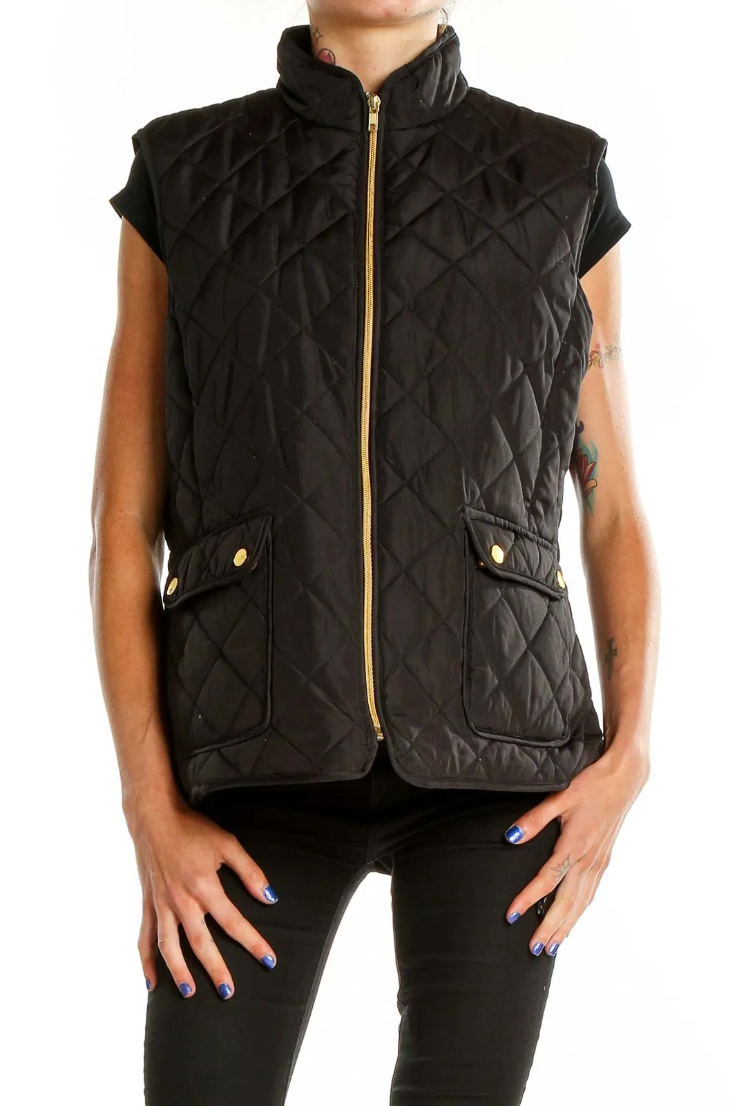 Black Quilted Zip-Up Vest