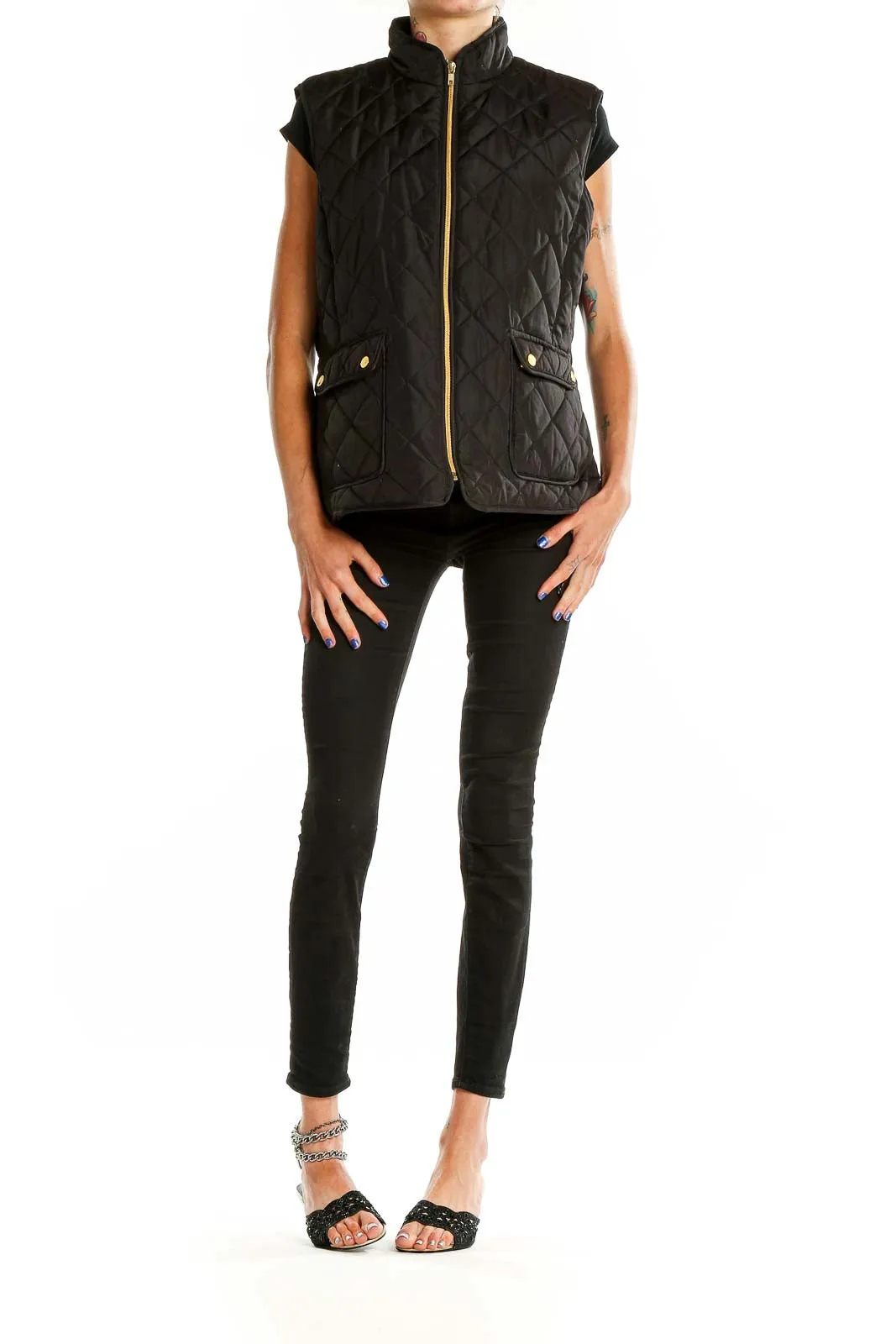 Black Quilted Zip-Up Vest