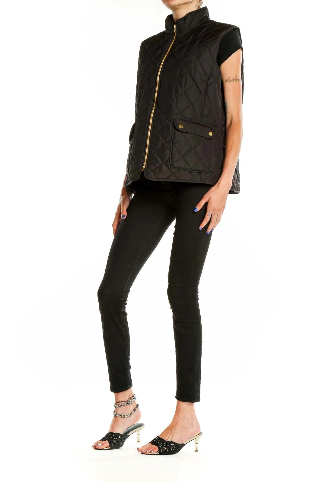 Black Quilted Zip-Up Vest