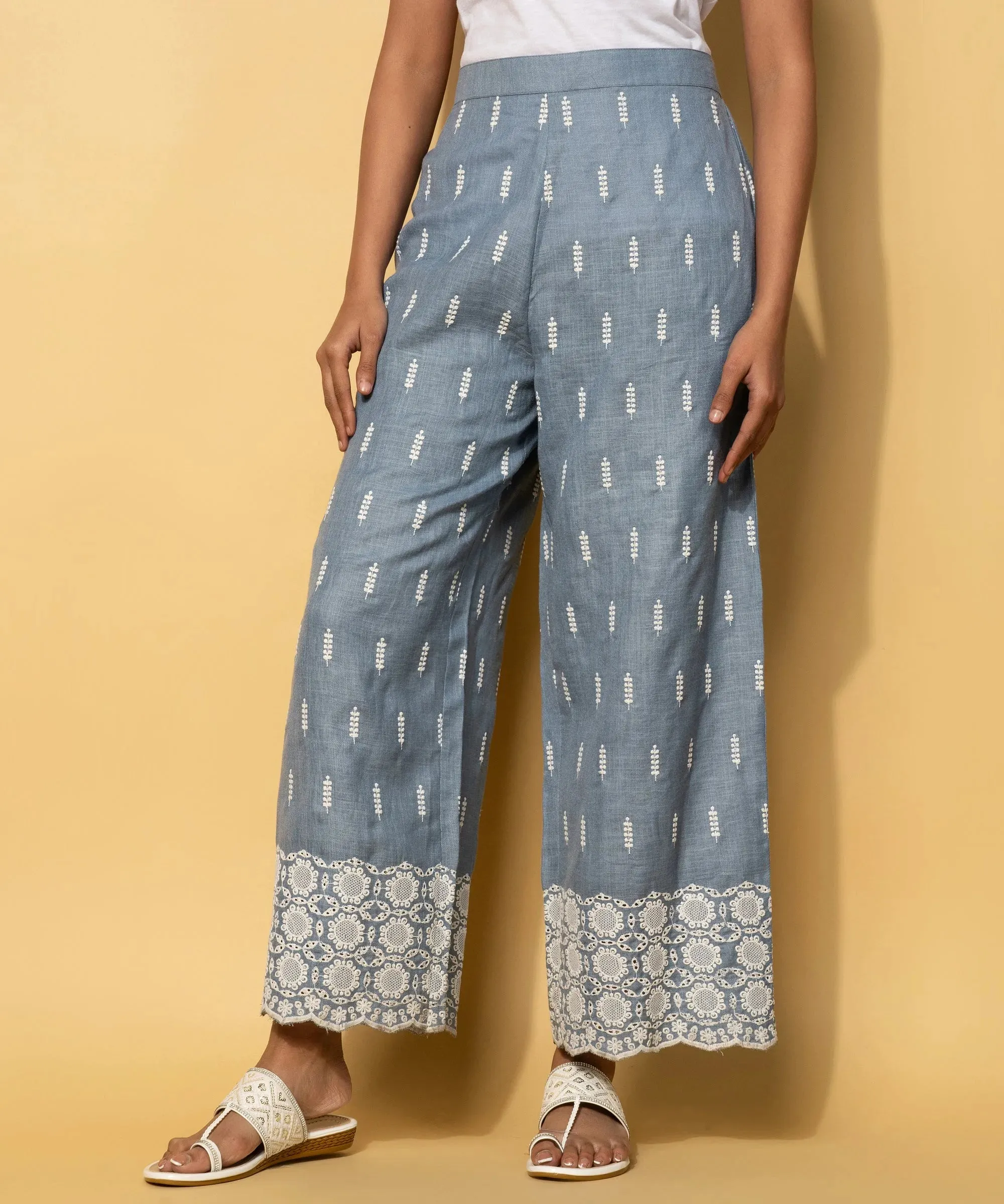 Blue Embroidered Linen Co-Ords