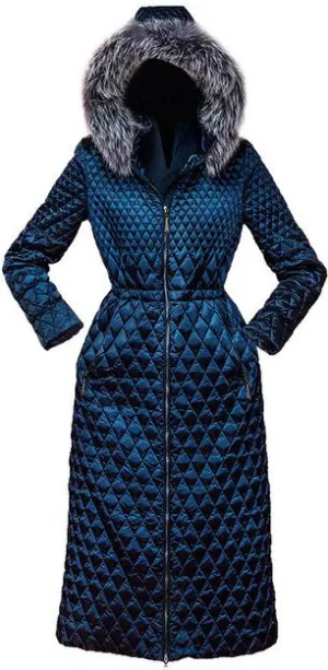 Blue Fur Hooded Padded Coat