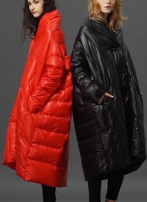 Boxy Paneled Down Coat In Red or Black