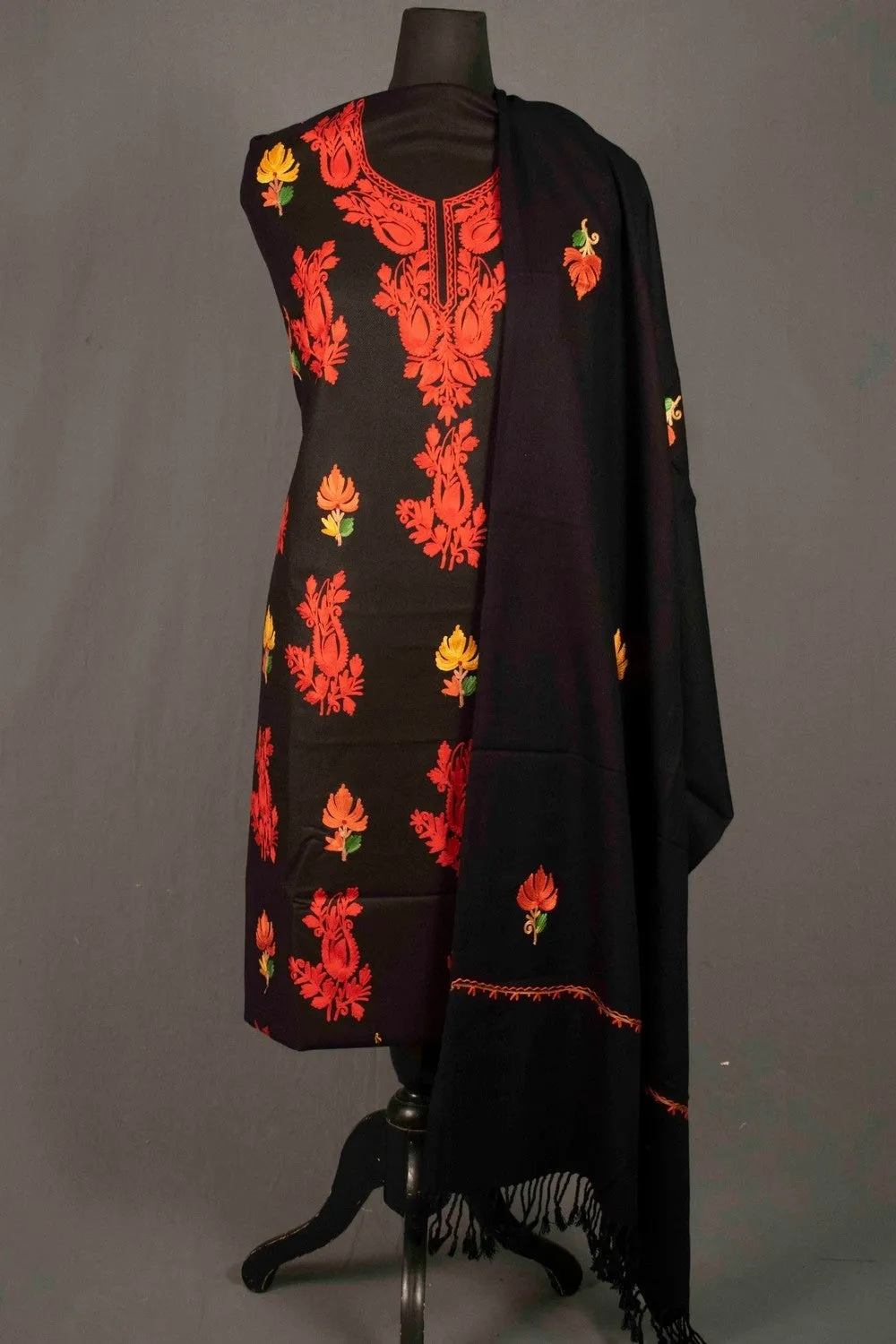 Charcoal Black Color Kashmiri Aari Work Embroidered Salwar Kameez With Designer New Pattern