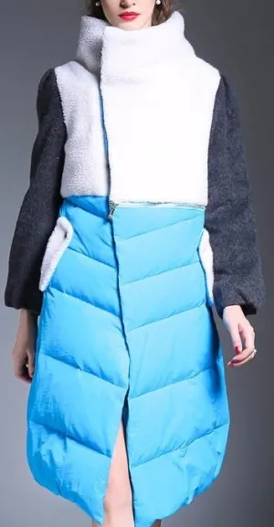 Color-Block Wool & Down Coat in Blue