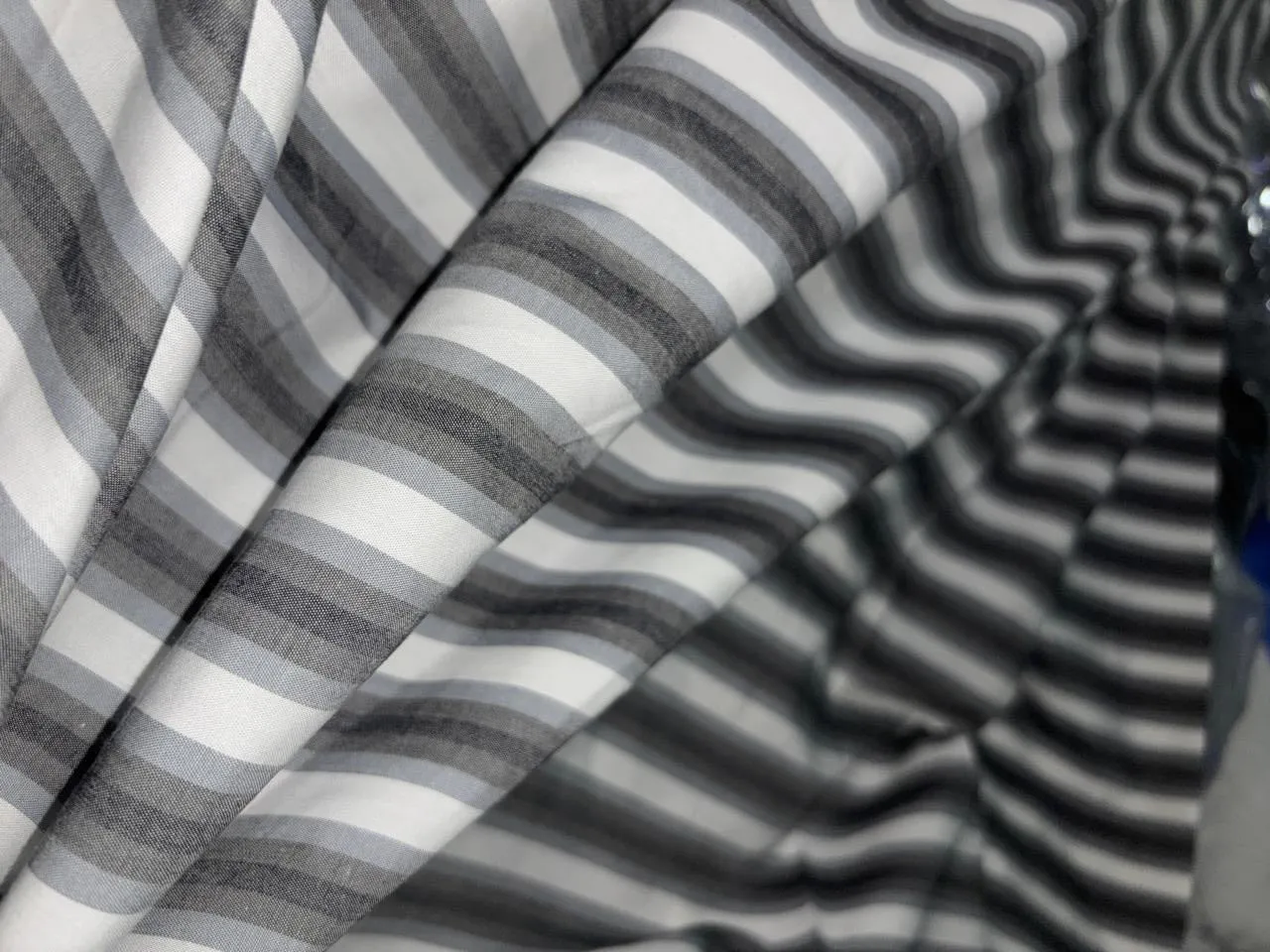 COTTON SHIRTING FABRIC-58" WIDE available in 3 styles multi blue plaids/blue pin stripes and grey stripes