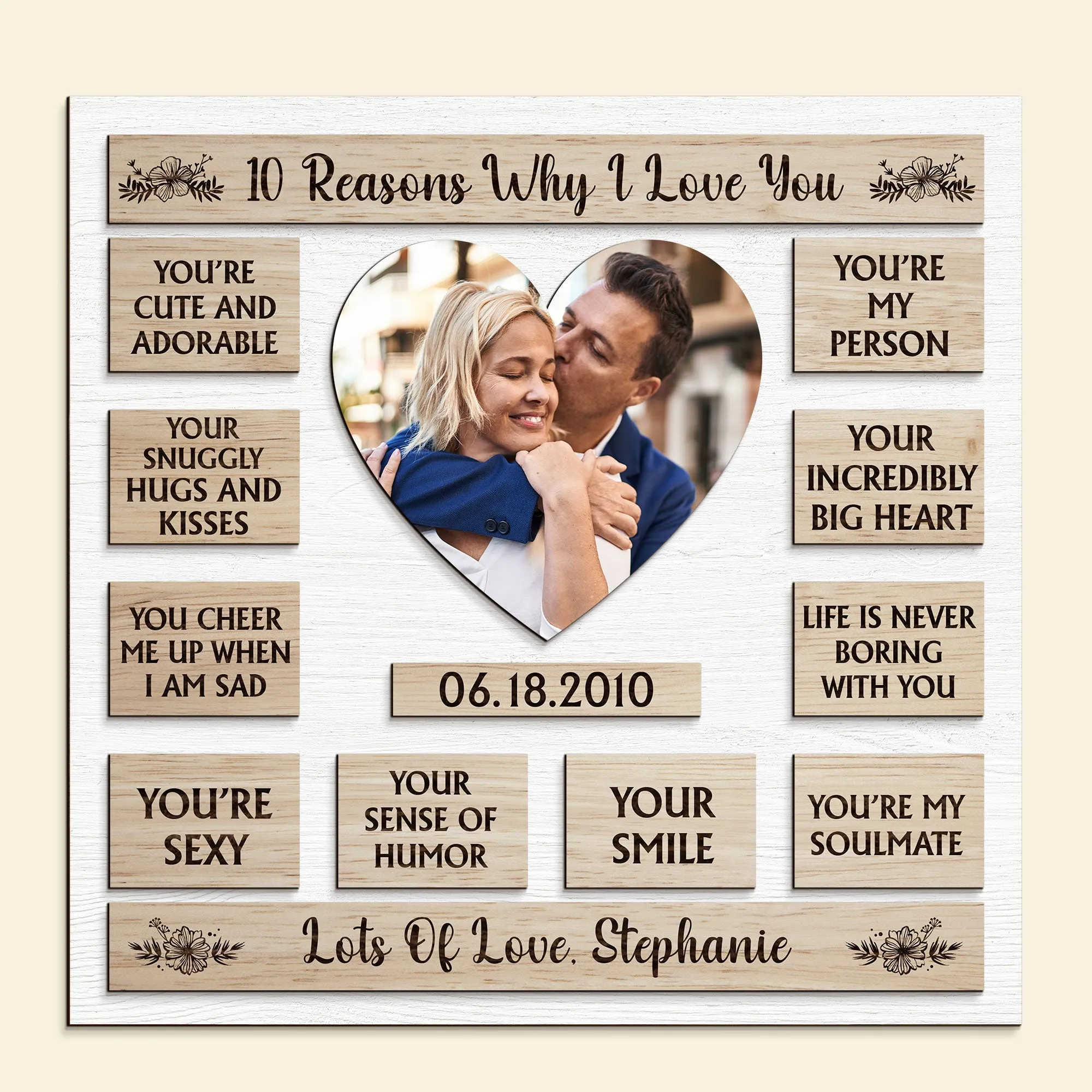 Custom Photo 10 Reasons Why I Love You - Personalized Wooden Photo Plaque