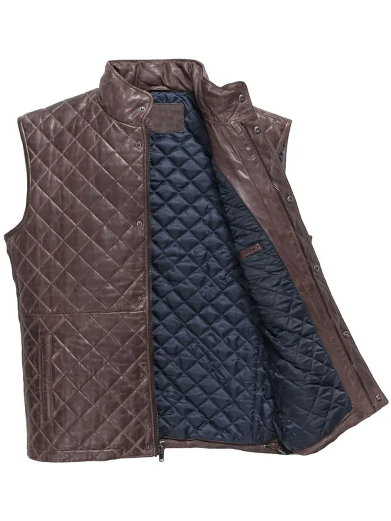 Dark Brown Quilted Genuine Leather Vest