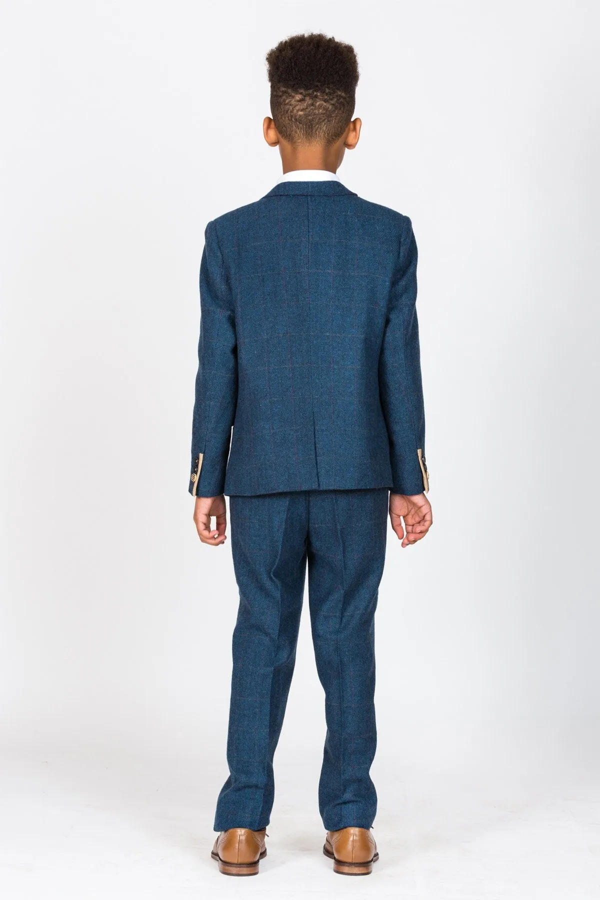 Dion Childrens Blue Tweed Check Three Piece Suit