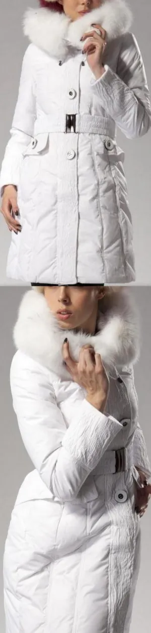 Fur-Hooded Buttoned Feather-Down-Fill Coat