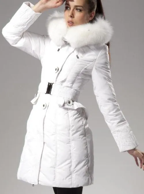 Fur-Hooded Buttoned Feather-Down-Fill Coat