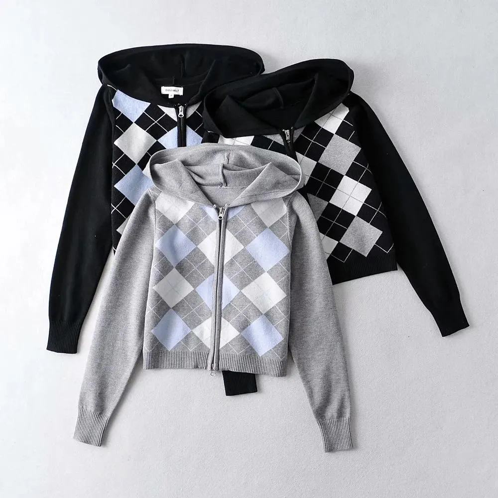 Geometric Printed Long Sleeve Zipper Sweater Coat