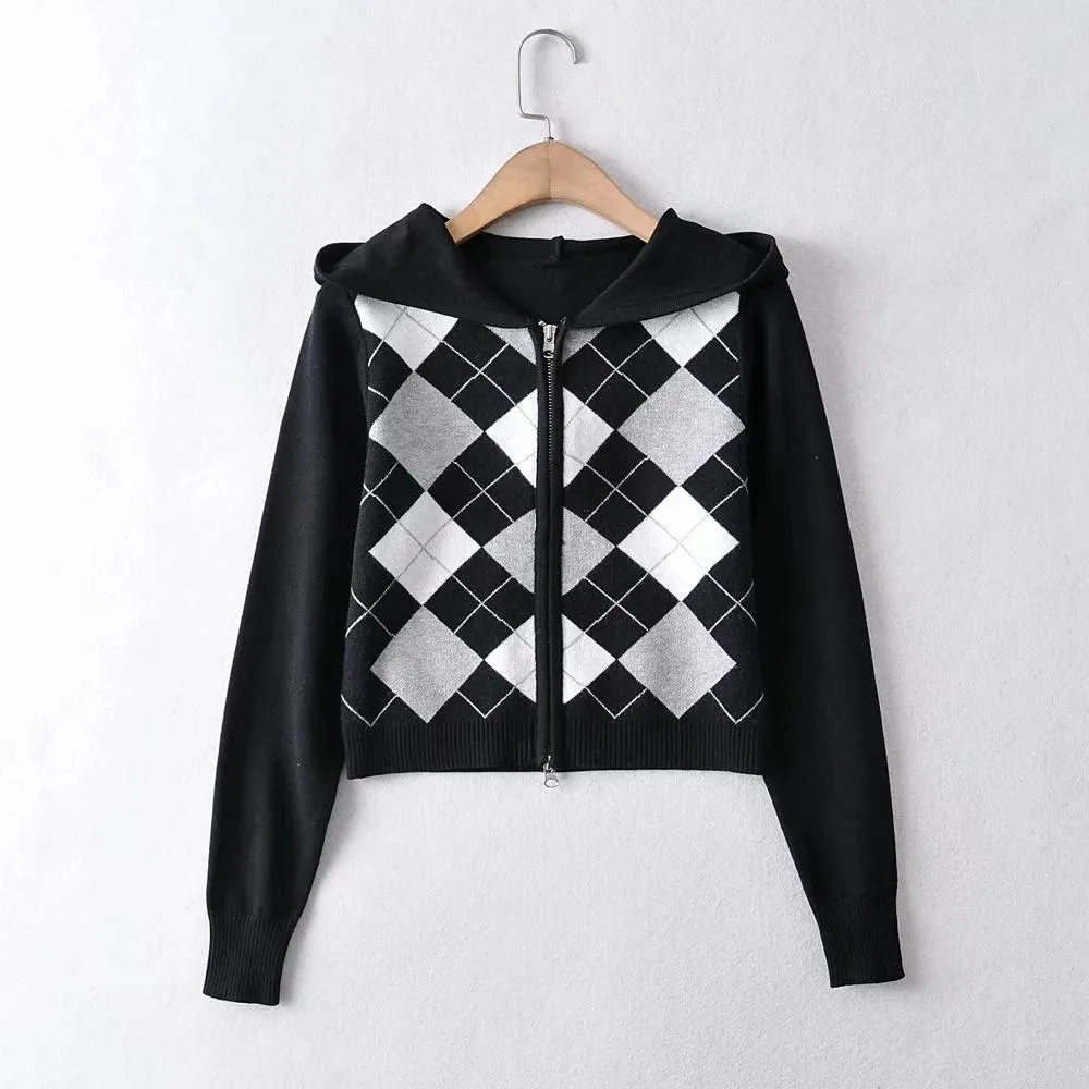 Geometric Printed Long Sleeve Zipper Sweater Coat