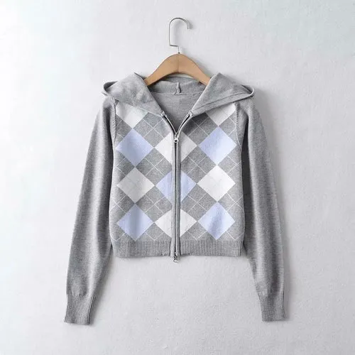 Geometric Printed Long Sleeve Zipper Sweater Coat