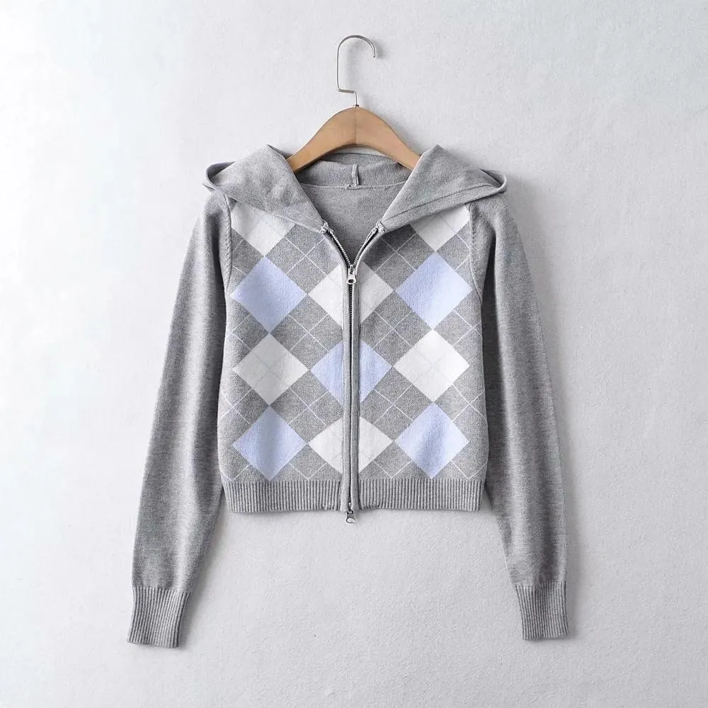 Geometric Printed Long Sleeve Zipper Sweater Coat