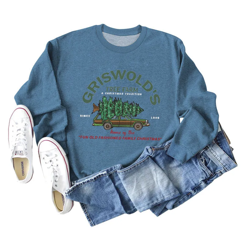 GRISWOLD'S LETTER CREW NECK LOOSE LONG SLEEVE WOMEN'S OVERSIZE SWEATSHIRT