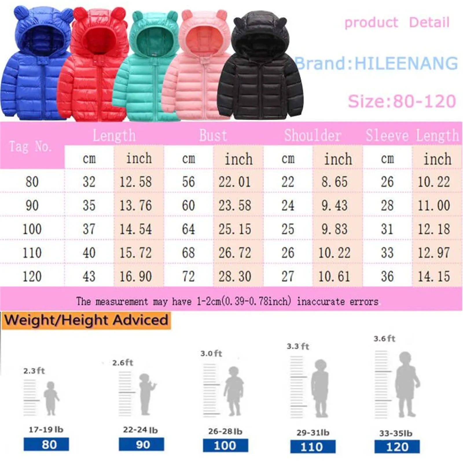 HILEELANG Little Boy Winter Hooded Puffer Jackets Coats Light Weight Outerwear Black 6-7 Years