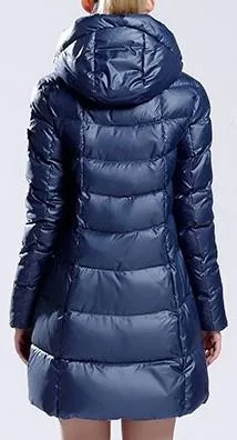 Hooded Short Thick Down Puffer Coat in Blue