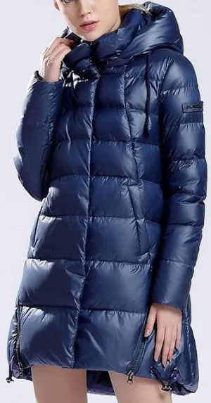 Hooded Short Thick Down Puffer Coat in Blue