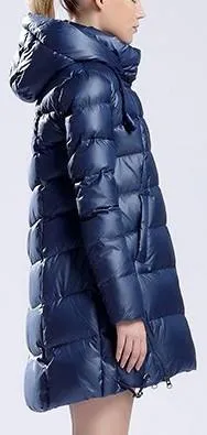 Hooded Short Thick Down Puffer Coat in Blue