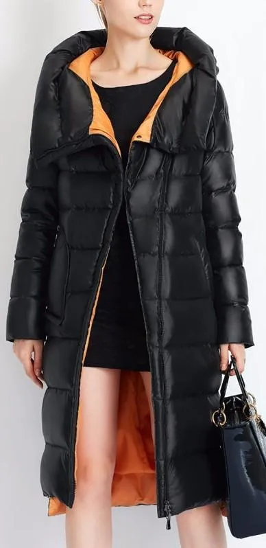 Hooded Thick Puffer Down Coat in Black