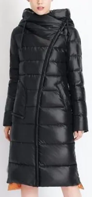 Hooded Thick Puffer Down Coat in Black