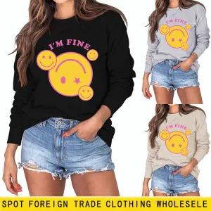 I'M FINE Smiley Letter Print New Long-sleeved Women's Sweater