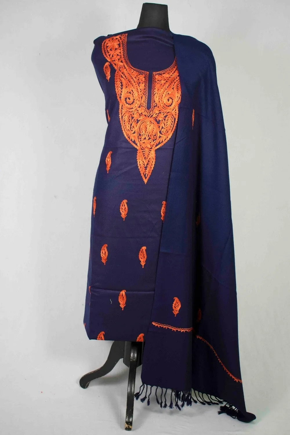 Indigo Blue Color Kashmiri Aari Work Heavy Neck Embroidered Salwar Kameez With Designer New Pattern