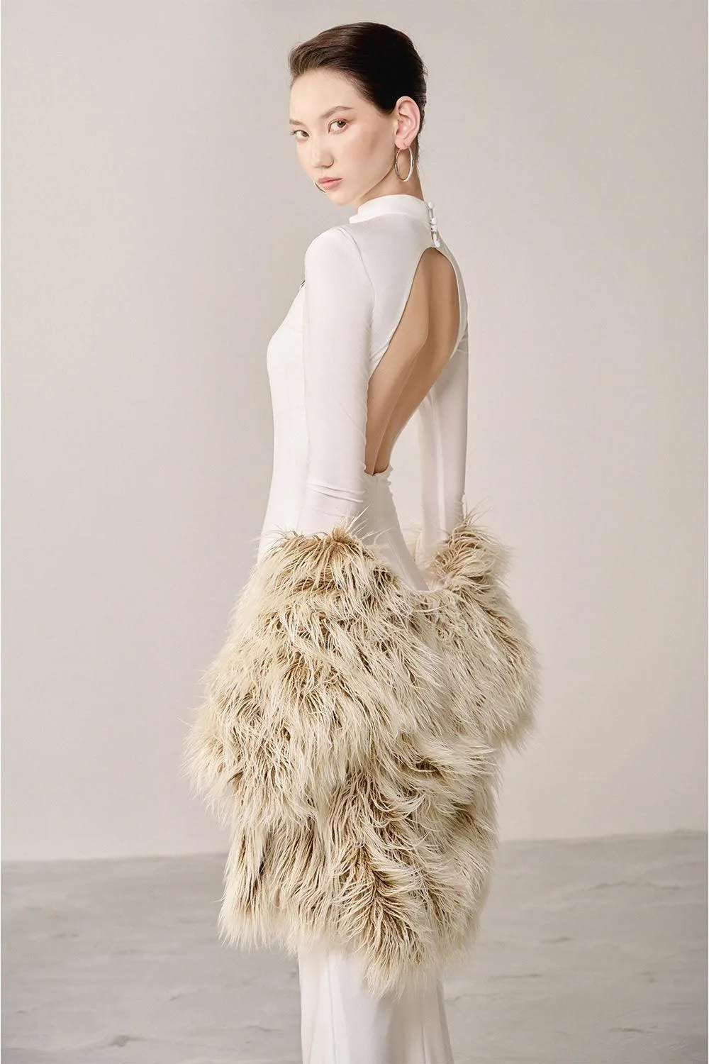 Liquid Straight Long Sleeved Faux Fur Coat