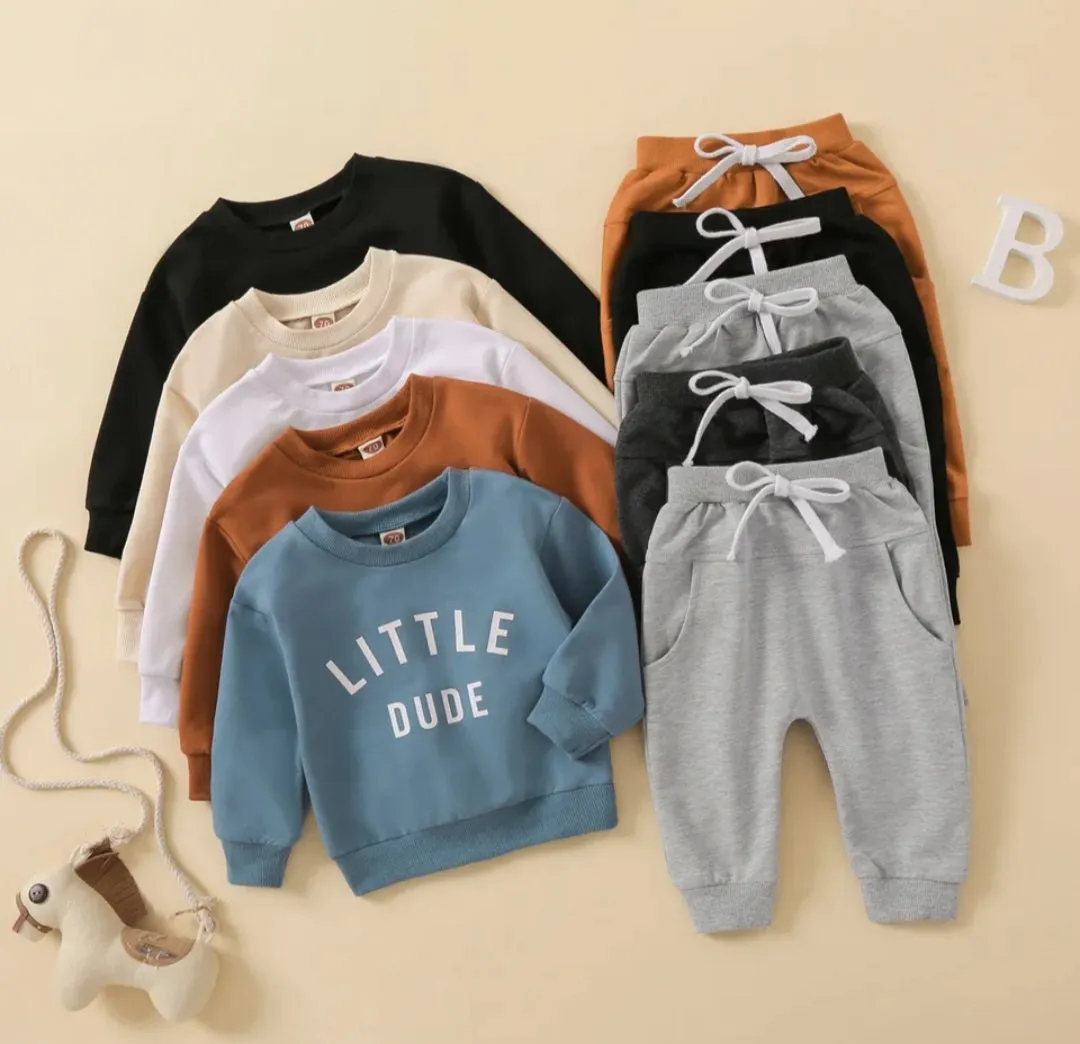 Little Dude Long Sleeve Black Top and Caramel Pants #1000280