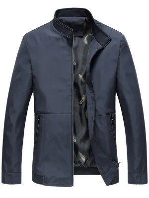 Men Standing Collar Zipper Pocket Styled Jacket - MJC15151