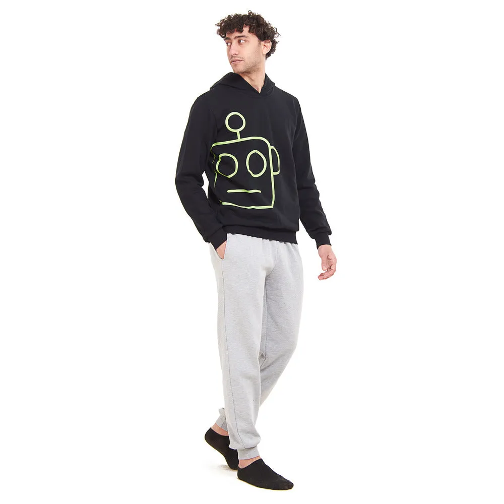 Men Winter Pajama Set Robot Sweatshirt   Grey Pants