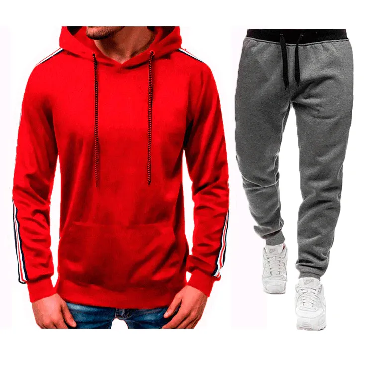 Men's Casual Splicing Pullover Hooded Hoodies Joggers Two Piece Set