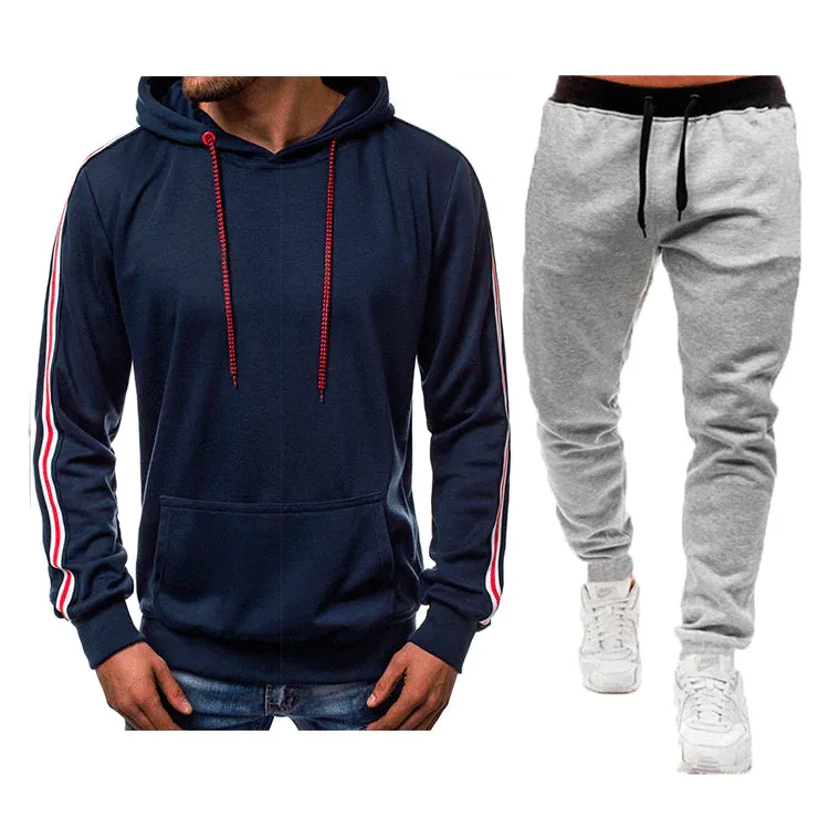 Men's Casual Splicing Pullover Hooded Hoodies Joggers Two Piece Set