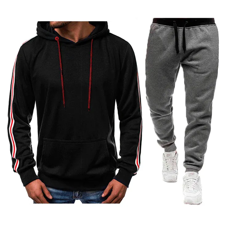 Men's Casual Splicing Pullover Hooded Hoodies Joggers Two Piece Set